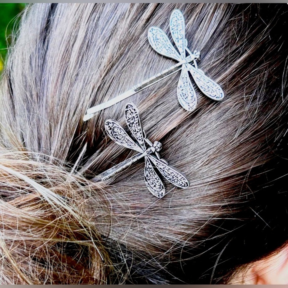 Two Dragonfly silver bobby pins hair accessories for women gifts NEW